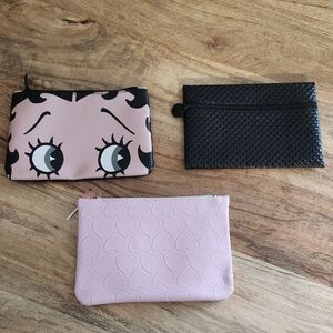 Ipsy 3 Bag Bundle - Betty Boop, Hearts, Black Glam Zipper Pouch